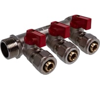 Коллектор SUNFLY с шаровыми кранами 3/4, 3 отвода x 16 мм, с цангами (XF25286-34-3) SF0343495