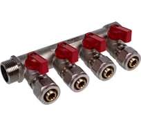 Коллектор SUNFLY с шаровыми кранами 3/4, 4 отвода x 16 мм, с цангами (XF25286-34-4) SF0343501