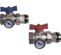 Комплект прямых коллекторных шаровых кранов SUNFLY с термометром 1 (83270-1) SF0343396