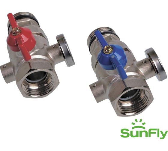 Комплект прямых коллекторных шаровых кранов SUNFLY с термометром 1 (83270-1) SF0343396