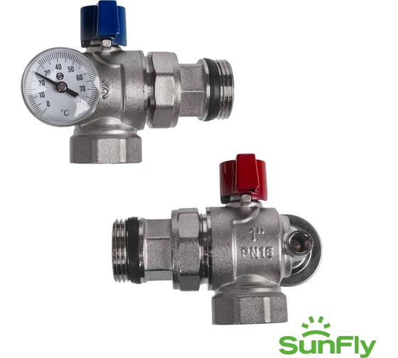 Комплект угловых коллекторных шаровых кранов SUNFLY с термометром 1 (83273-1) SF0343280