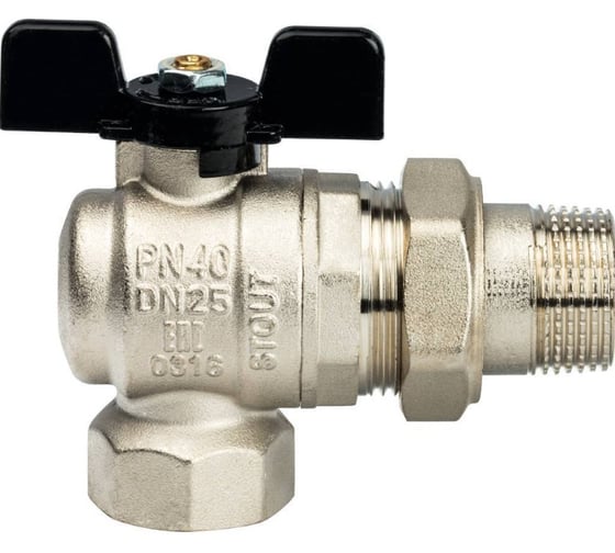 Кран шаровой полнопроходной STOUT SVB-0008-000025 угловой с американкой RG008Q0M49QPCN