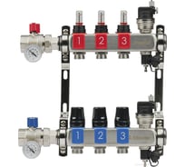 Блоки коллекторные OKSELER с расходомерами и автоматическими воздухоотводчиками, шаровыми кранами с термометрами, 3 выхода Oks00684