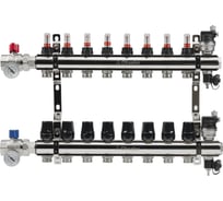 Блоки коллекторные латунные OKSELER с расходомерами и автоматическими воздухоотводчиками, шаровыми кранами с термометрами, 9 выходов Oks00704