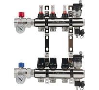 Блоки коллекторные латунные OKSELER с расходомерами и автоматическими воздухоотводчиками, шаровыми кранами с термометрами, 3 выхода Oks00698