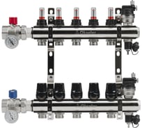 Блоки коллекторные латунные OKSELER с расходомерами и автоматическими воздухоотводчиками, шаровыми кранами с термометрами, 5 выходов Oks00700