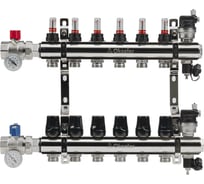 Блоки коллекторные латунные OKSELER с расходомерами и автоматическими воздухоотводчиками, шаровыми кранами с термометрами, 6 выходов Oks00701