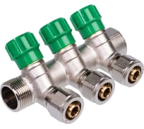 Коллектор с регулировочными вентилями SUNFLY 3/4, 3 отвода x 16 мм с цангами (XF25289-34-3) SF0343525