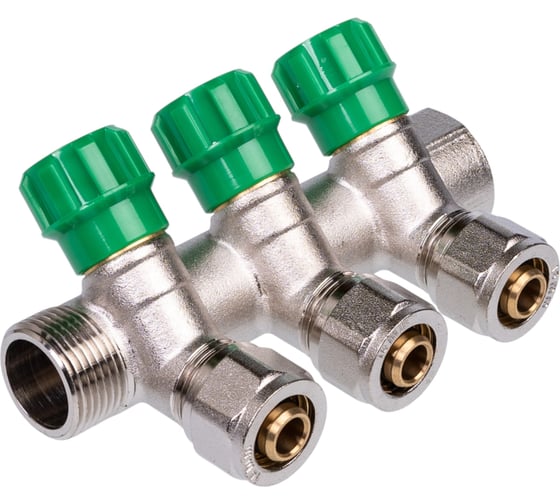 Коллектор с регулировочными вентилями SUNFLY 3/4, 3 отвода x 16 мм с цангами (XF25289-34-3) SF0343525 1