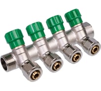 Коллектор с регулировочными вентилями SUNFLY 3/4, 4 отвода x 16 мм с цангами (XF25289-34-4) SF0343532