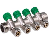 Коллектор с регулировочными вентилями SUNFLY 1, 4 отвода x 16 мм с цангами (XF25289-1-4) SF0343563