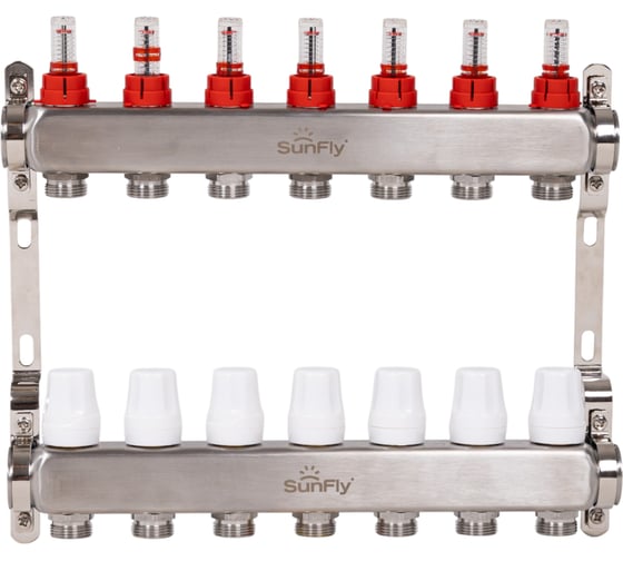 Коллектор из нержавеющей стали с расходомерами SUNFLY 1, 7 выходов (26053-1-7) SF0343655 1
