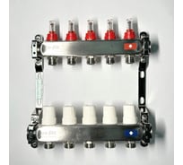 Коллекторная группа Uni-Fitt 1x5 выходов 3/4, с расходомерами и термостатическими вентилями без концевика, нержавеющая cталь 450B4305.RU