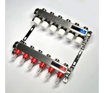 Коллекторная группа Uni-Fitt 1x5 выходов 3/4, с расходомерами и термостатическими вентилями без концевика, нержавеющая cталь 450W4305