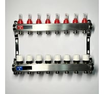Коллекторная группа Uni-Fitt 1x8 выходов 3/4, с расходомерами и термостатическими вентилями без концевика, нержавеющая cталь 450W4308