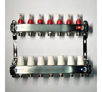 Коллекторная группа Uni-Fitt 1x7 выходов 3/4, с расходомерами и термостатическими вентилями без концевика, нержавеющая cталь 450B4307.RU