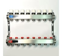 Коллекторная группа Uni-Fitt 1x8 выходов 3/4, с балансировочными и термостатическими вентилями без концевика, нержавеющая cталь 451W4308