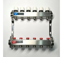 Коллекторная группа Uni-Fitt 1x6 выходов 3/4, с балансировочными и термостатическими вентилями без концевика, нержавеющая cталь 451W4306