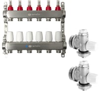 Коллекторная группа ONDO нерж сталь 6 вых. с расходомерами и термостатическими клапанами в комплекте BKGWDV06KITM