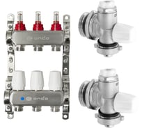 Коллекторная группа ONDO нерж сталь 3 вых. с расходомерами и термостатическими клапанами в комплекте BKGWDV03KITM