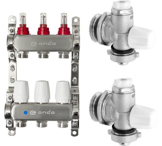 Коллекторная группа ONDO нерж сталь 3 вых. с расходомерами и термостатическими клапанами в комплекте BKGWDV03KITM 1