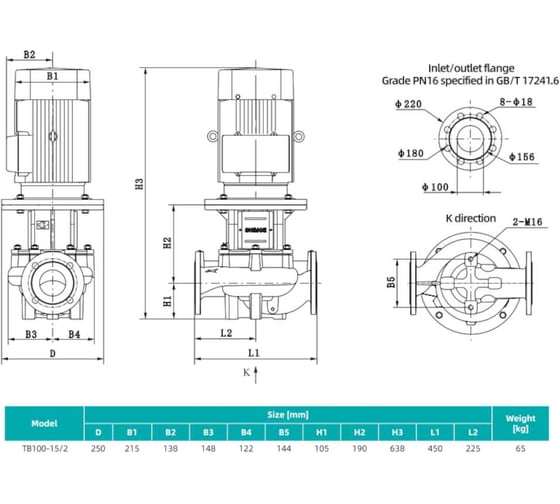 Насос циркуляционный Shimge TB 100-15/2-4 (3x380В; 4,00кВт) 10180300212