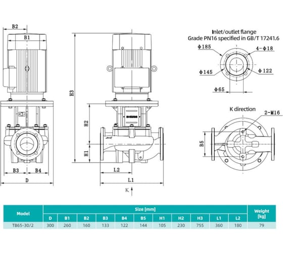 Насос циркуляционный Shimge TB 65-30/2-5.5 (3x380В; 5,50кВт) 10180300045