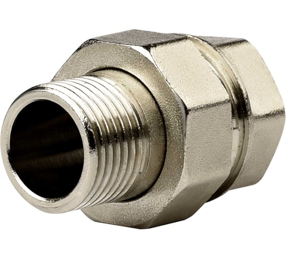 Соединение разъемное в сборе прямое (американка) ДМЗ DN15 (1/2'') ВР/НР латунь никель (упаковка 3 шт) ДМЗ.012.15Н3