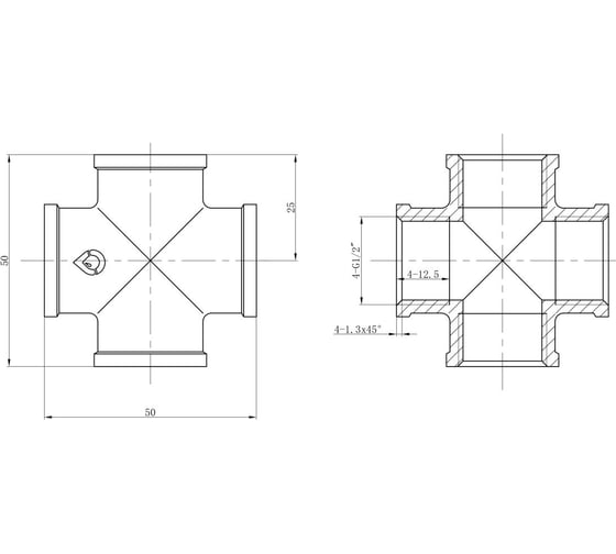 Крестовина AV Engineering 1/2 вн.-вн.-вн.-вн., (инд. упак.) AVE312001