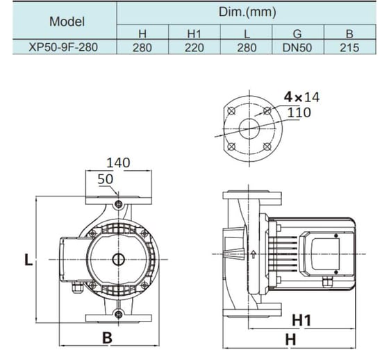 Насос циркуляционный Shimge XP-F 50-9-280 A (3x380В; 0,70кВт) 10110100378