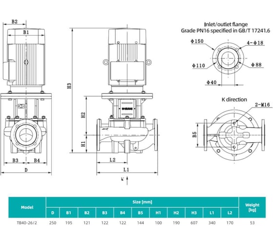 Насос циркуляционный SHIMGE TB 40-26/2-3 (3x380В; 3,00кВт) 10180300337