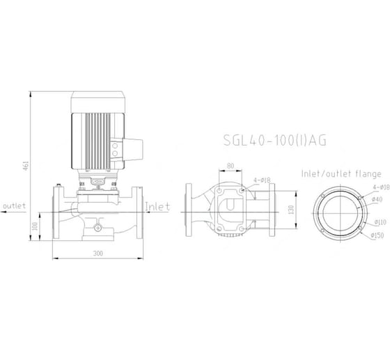 Насос циркуляционный SHIMGE SGL 40-100 (I)AG (3x380В; 0,75кВт) 10210101733