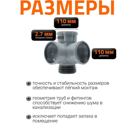 Крестовина восстановитель раструба  для внутренней канализации Ostendorf ПП угловая HTEDSM 110/110/110x87 115945