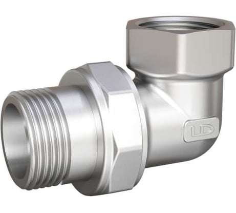 Сгон разъемный угловой (американка) LD Pride DN20 (3/4) ВР/НР латунь никель с биркой LD.67.541.20