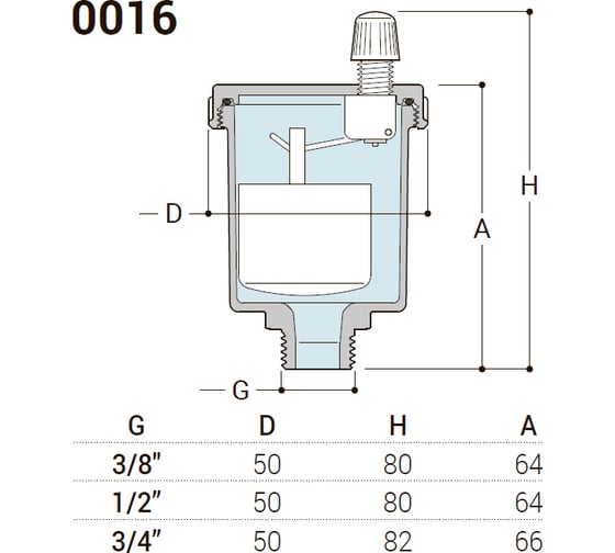 Автоматический воздухоотводчик SR Rubinetterie прямое подключение 3/8" 0016-1000G000