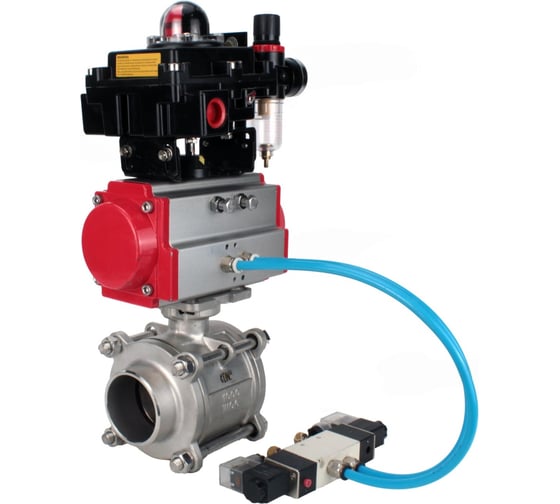 Кран DN.ru 316-316-PTFE-FP-W-ISO-H WDVF Ду15 Ру63, пневмопривод, пневмораспределитель, БКВ, БПВ D160-69117 1