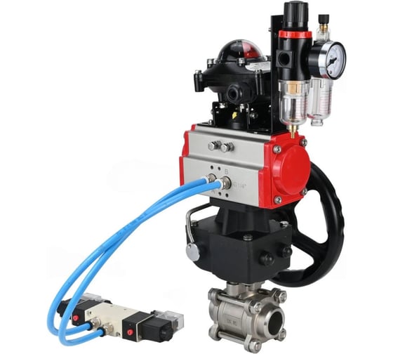 Кран DN.ru 316-316-PTFE-FP-W-ISO-H WDVF Ду25 Ру63 пневмопривод, пневмораспределитель, БКВ, дублёр, БПВ D160-69159 1