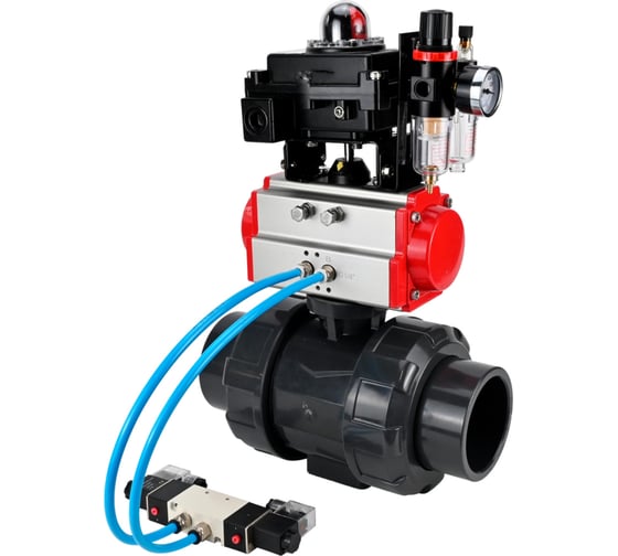 Кран шаровой НПВХ-НПВХ-E-FP-GRM-ISO Дн20 Ру10, пневмопривод, пневмораспр., БКВ, БПВ DN.ru D160-67623 1