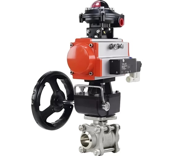 Кран DN.ru 316-316-PTFE-FP-W-ISO-H WDVF Ду32 Ру63 пневмопривод, пневмораспр., БКВ, дублёр D160-69046 1