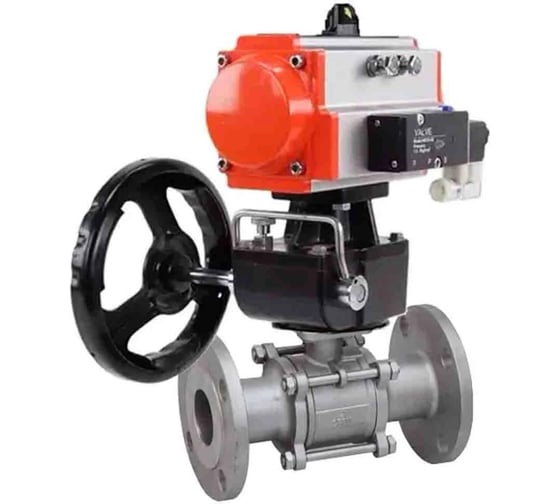 Кран DN.ru КШФПТ-ISO.316.180 Ду100 Ру16 WDVF, пневмопривод, пневмораспр., дублёр D160-68785 1