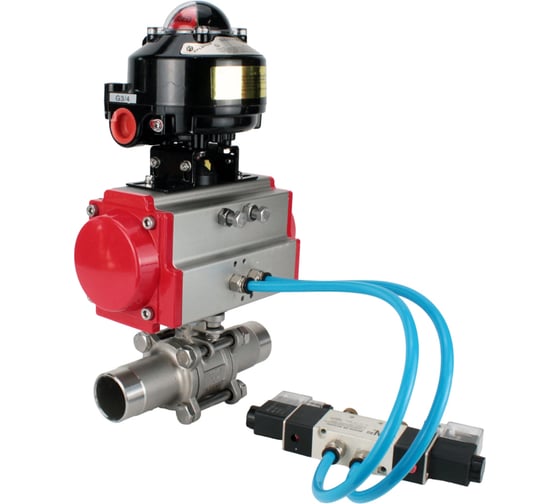 Кран шаровой DN.ru 304-304-PTFE-W-ISO-H Ду100 Ру16 пневмопривод DA-105, пневмораспределитель (2EM) 220VAC, БКВ LSB-510 D160-54033 1