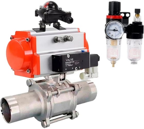 Кран шаровой DN.ru 304-304-PTFE-W-ISO-H Ду32 Ру40 пневмопривод SA-083, пневмораспределитель (2EM) 220VAC, БКВ LSB-210, БПВ D160-54591 1