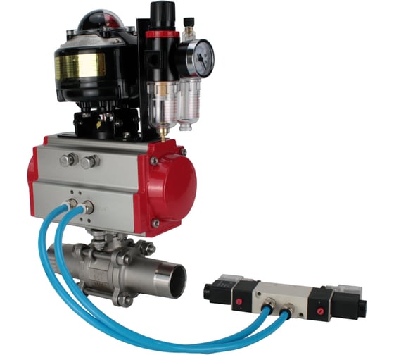 Кран шаровой DN.ru 304-304-PTFE-W-ISO-H Ду65 Ру25 пневмопривод DA-083, пневмораспределитель (2EM) 220VAC, БКВ LSB-510, БПВ D160-54054 1