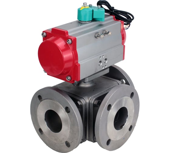 Кран шаровой 316-316-PTFE L-тип Ду80 Ру16, с пн.приводом, магнитный перекл-ль DN.ru D160-62958 1