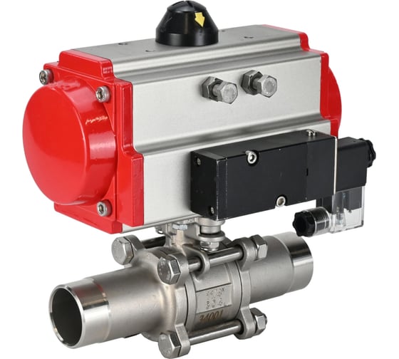 Кран шаровой 316-316-PTFE-W-ISO-H Ду10 Ру63 пневмопривод DA-052, пневмораспределитель 24VDC DN.ru D160-55133 1