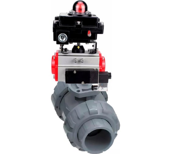 Кран шаровой DN.ru НПВХ-НПВХ-E-FP-GRM-ISO Дн50 Ру10, пневмопривод, пневмораспред., БКВ D160-66889 1