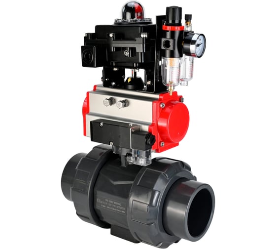 Кран шаровой DN.ru НПВХ-НПВХ-E-FP-GRM-ISO Дн80 Ру10, пневмопривод, пневмораспр., БКВ, БПВ D160-67395 1