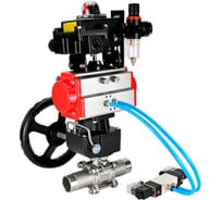 Кран шаровой DN.ru 316-316-PTFE-W-ISO-H Ду80 Ру25 пневмопривод DA-083, пневмораспределитель (2EM) 220VAC, редуктор HDM-2, БКВ LSB-410, БПВ D160-55552