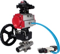 Кран шаровой DN.ru 316-316-PTFE-W-ISO-H Ду80 Ру25 пневмопривод DA-083, пневмораспределитель (2EM) 220VAC, редуктор HDM-2, БКВ LSB-210 D160-55534