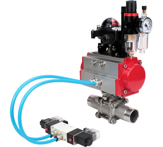 Кран шаровой DN.ru 316-316-PTFE-W-ISO-H Ду80 Ру25 пневмопривод DA-083, пневмораспределитель (2EM) 220VAC, БКВ LSB-210, БПВ D160-55468 1